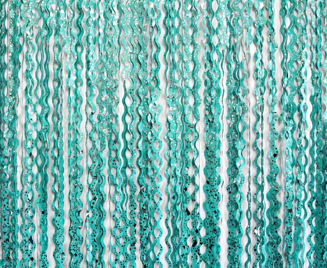 Fringe Deco Curtain B&C Swirls - Silver Stars, turquoise, 100 x 200 cm