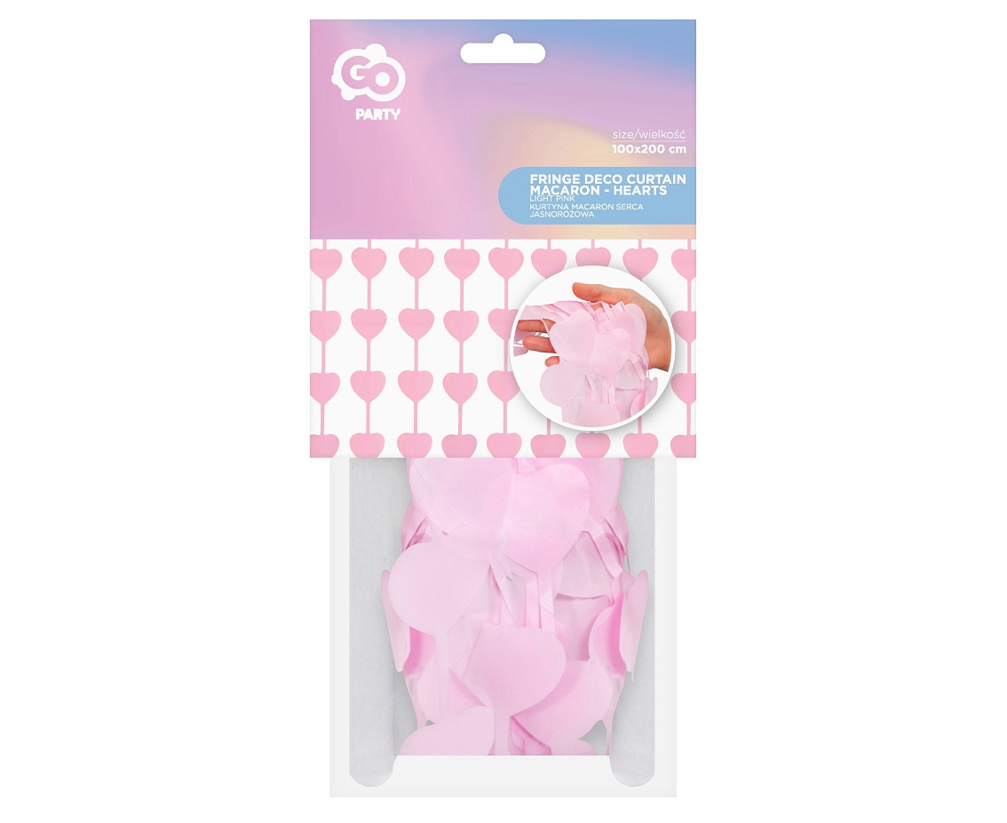 Fringe Deco Curtain Macaron -hearts, light pink, 100x200 cm