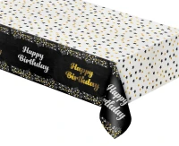 Foil tablecloth B&C "Happy Birthday" black, 137x183 cm