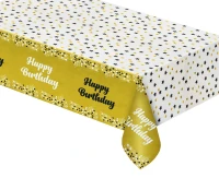 Foil tablecloth B&C "Happy Birthday" gold, 137x183 cm