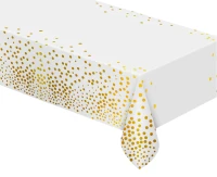 Foil tablecloth B&C gold dots, white, 137x183 cm
