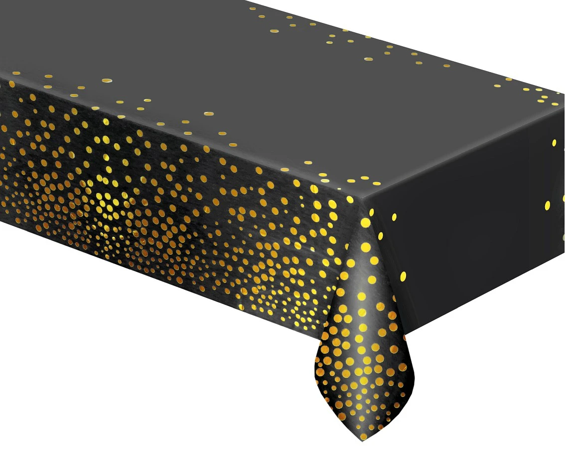 Foil tablecloth B&C gold dots, black, 137x183 cm