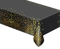 Foil tablecloth B&C gold dots, black, 137x183 cm