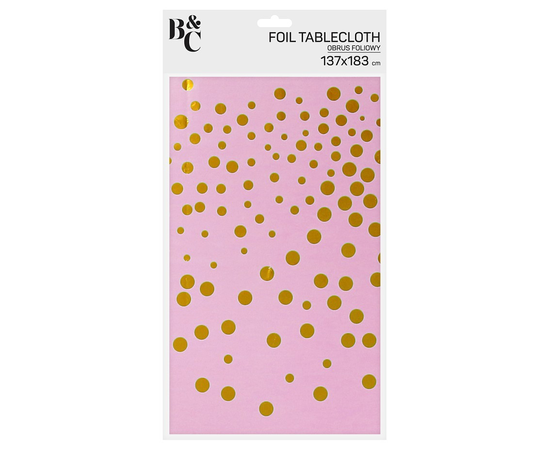 Foil tablecloth B&C gold dots, light pink, 137x183 cm