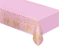 Foil tablecloth B&C gold dots, light pink, 137x183 cm