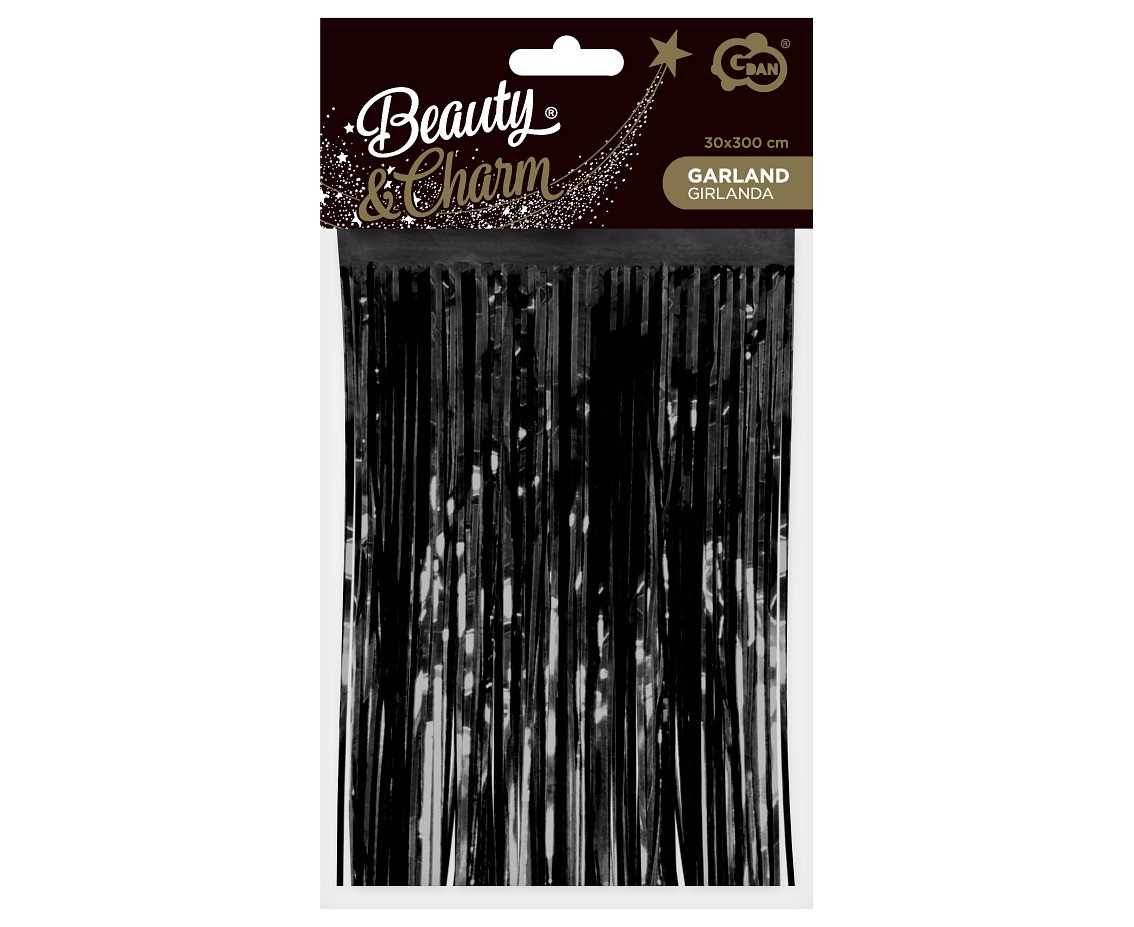 Decorative garland B&C, metallic fringes, black