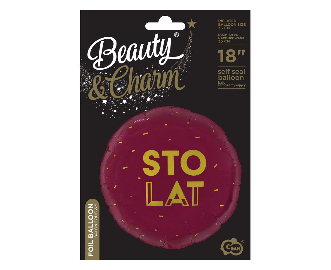 Foil balloon "Sto Lat" (burgundy) 18" EOL