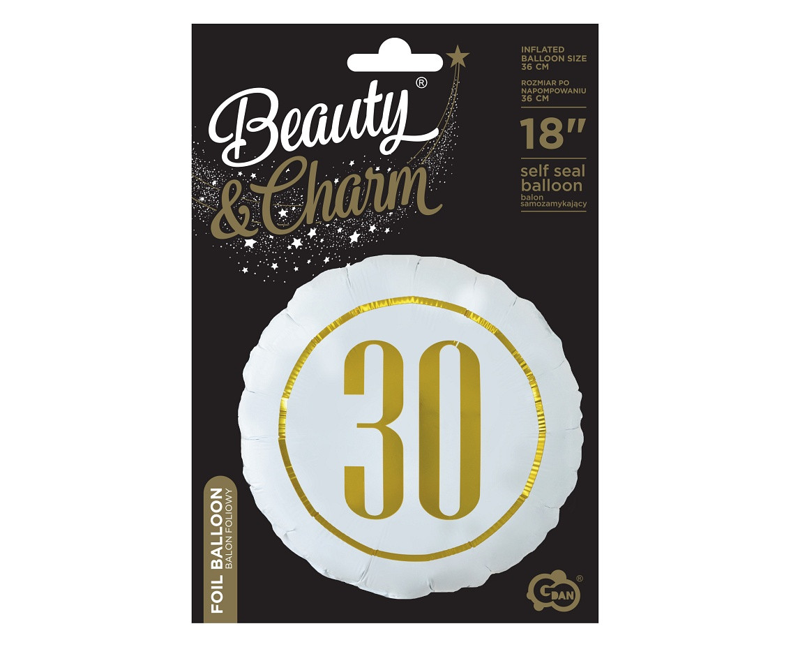 Foil balloon "30" (white) 18" EOL