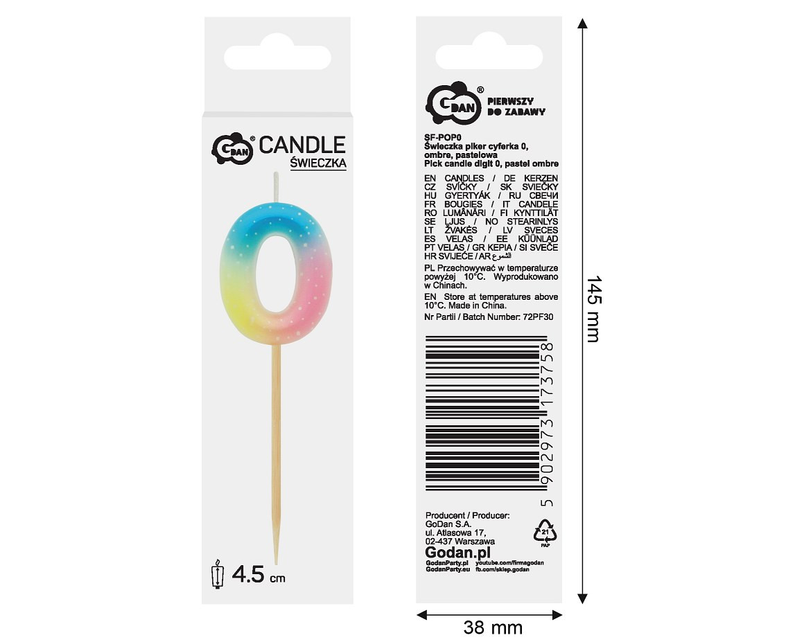 Pick candle digit 0, pastel ombre EOL