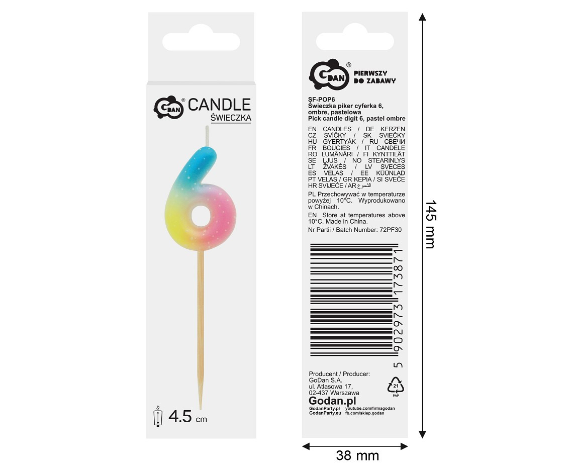 Pick candle digit 6, pastel ombre EOL