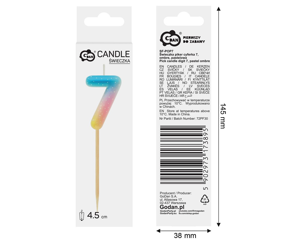 Pick candle digit 7, pastel ombre EOL