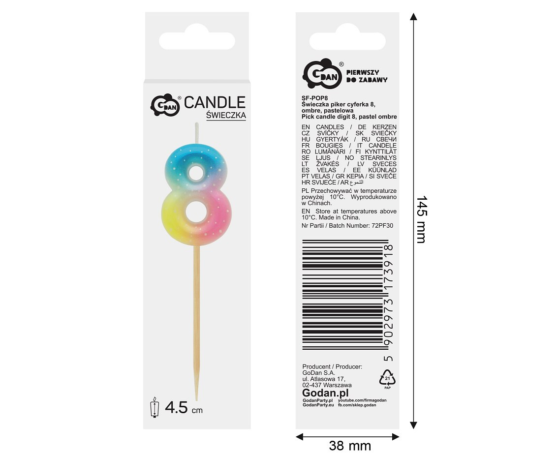 Pick candle digit 8, pastel ombre EOL