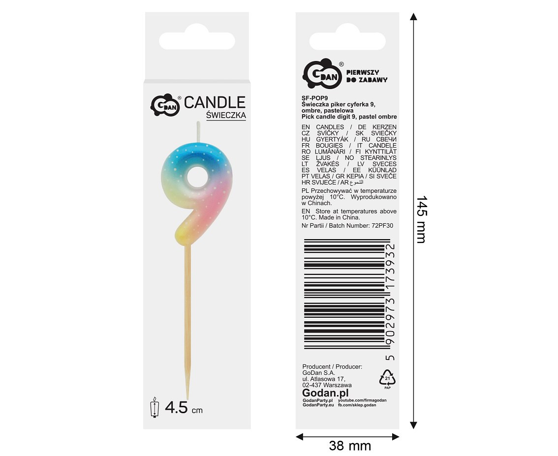 Pick candle digit 9, pastel ombre EOL