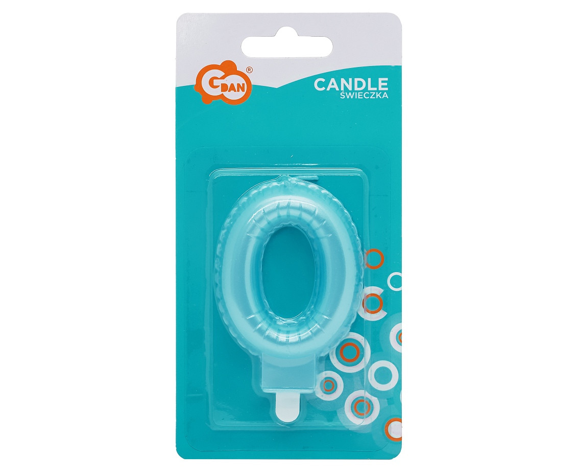 Candle digit 0, pearly light blue, 7 cm EOL