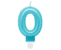 Candle digit 0, pearly light blue, 7 cm EOL