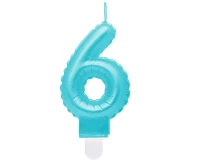 Candle digit 6, pearly light blue, 7 cm EOL