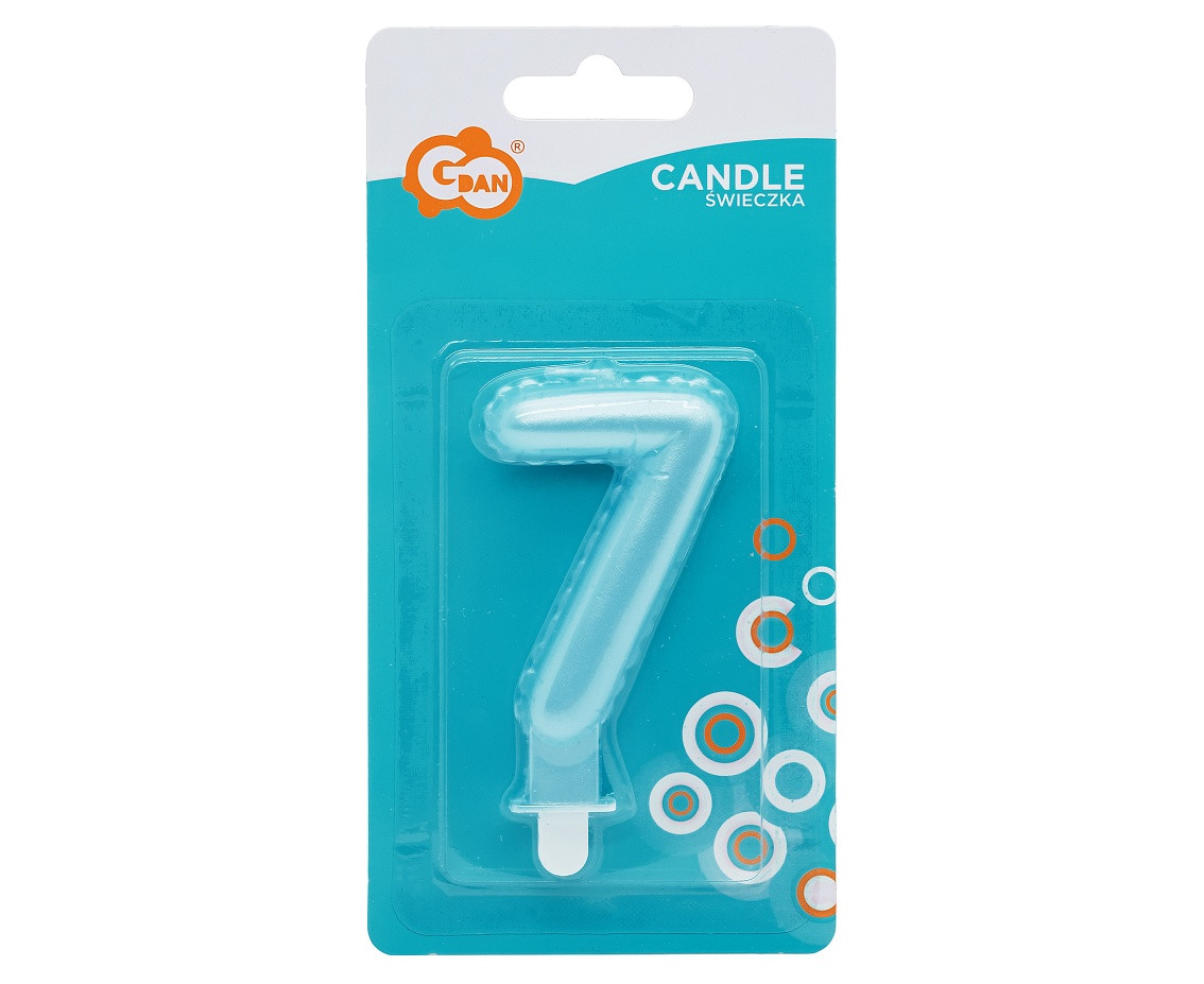 Candle digit 7, pearly light blue, 7 cm EOL