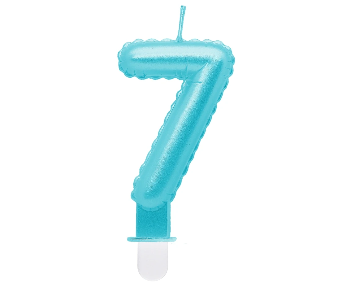 Candle digit 7, pearly light blue, 7 cm EOL
