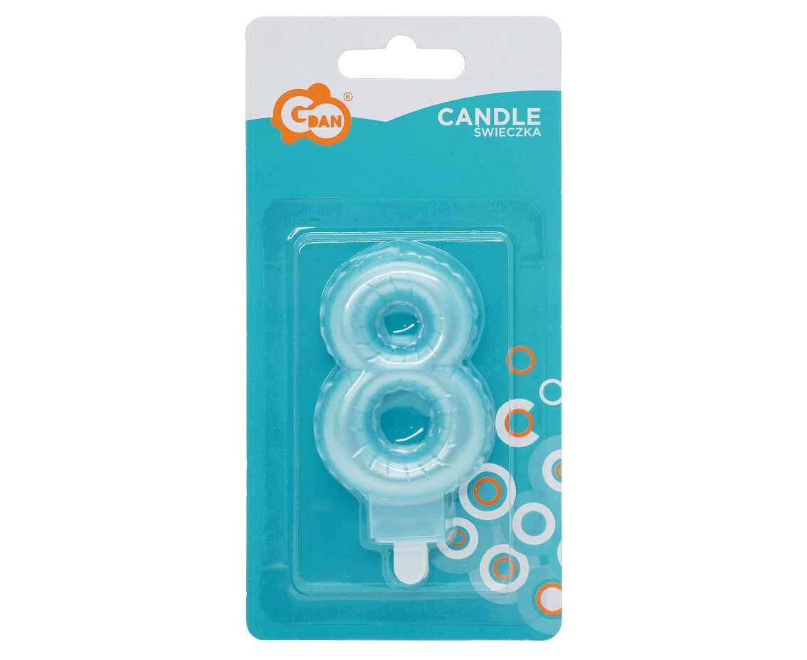 Candle digit 8, pearly light blue, 7 cm EOL