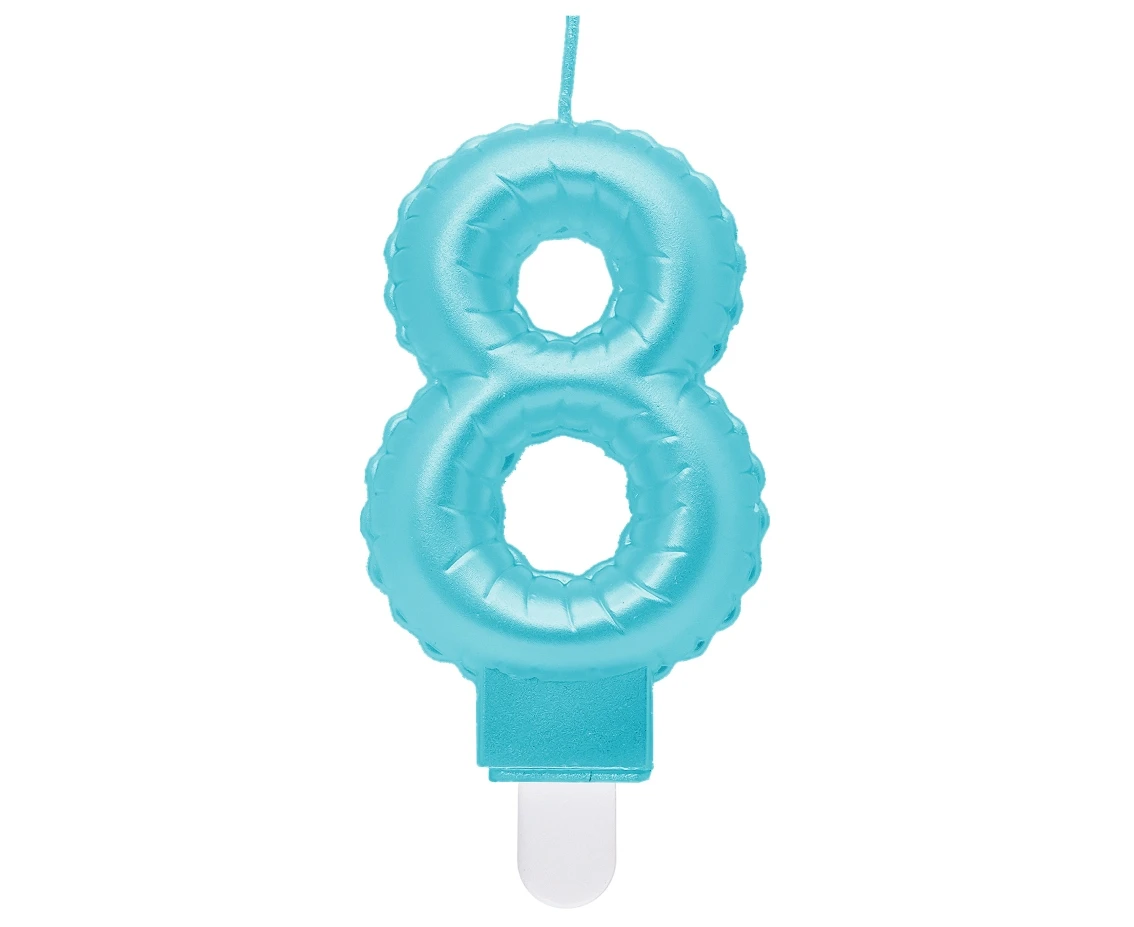 Candle digit 8, pearly light blue, 7 cm EOL