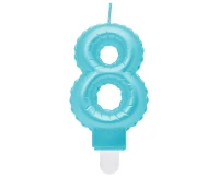 Candle digit 8, pearly light blue, 7 cm EOL