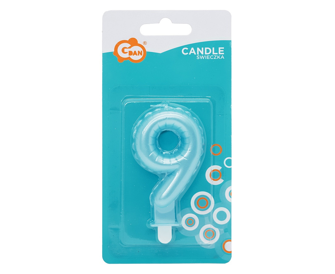 Candle digit 9, pearly light blue, 7 cm EOL