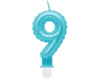 Candle digit 9, pearly light blue, 7 cm EOL