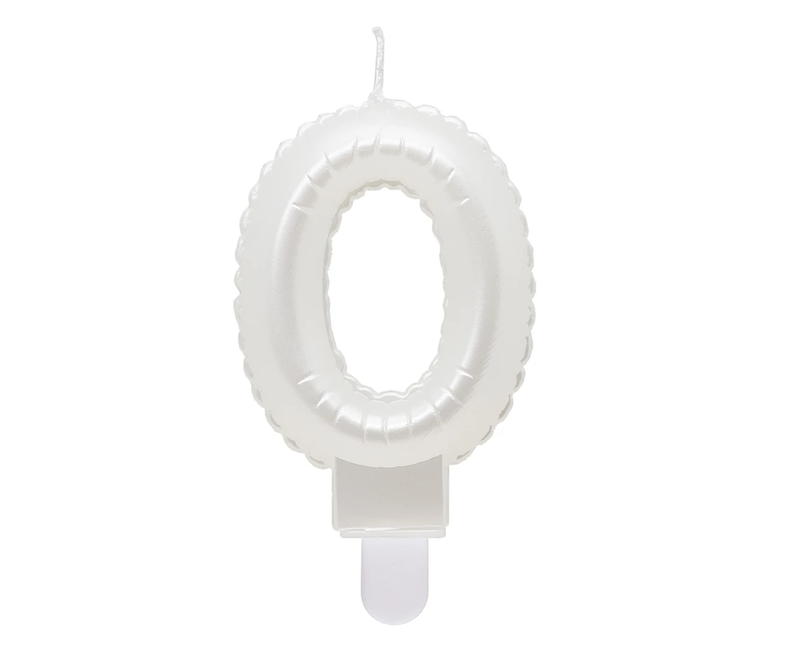 Candle digit 0, pearly white, 7 cm EOL