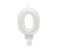 Candle digit 0, pearly white, 7 cm EOL