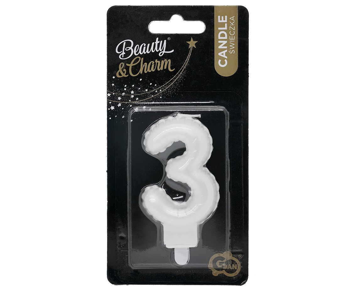 Balloons B&C, candle digit 3, pearly white, 7cm, 1pc EOL