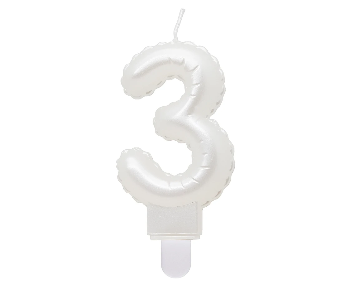 Balloons B&C, candle digit 3, pearly white, 7cm, 1pc EOL