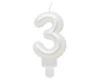 Balloons B&C, candle digit 3, pearly white, 7cm, 1pc EOL