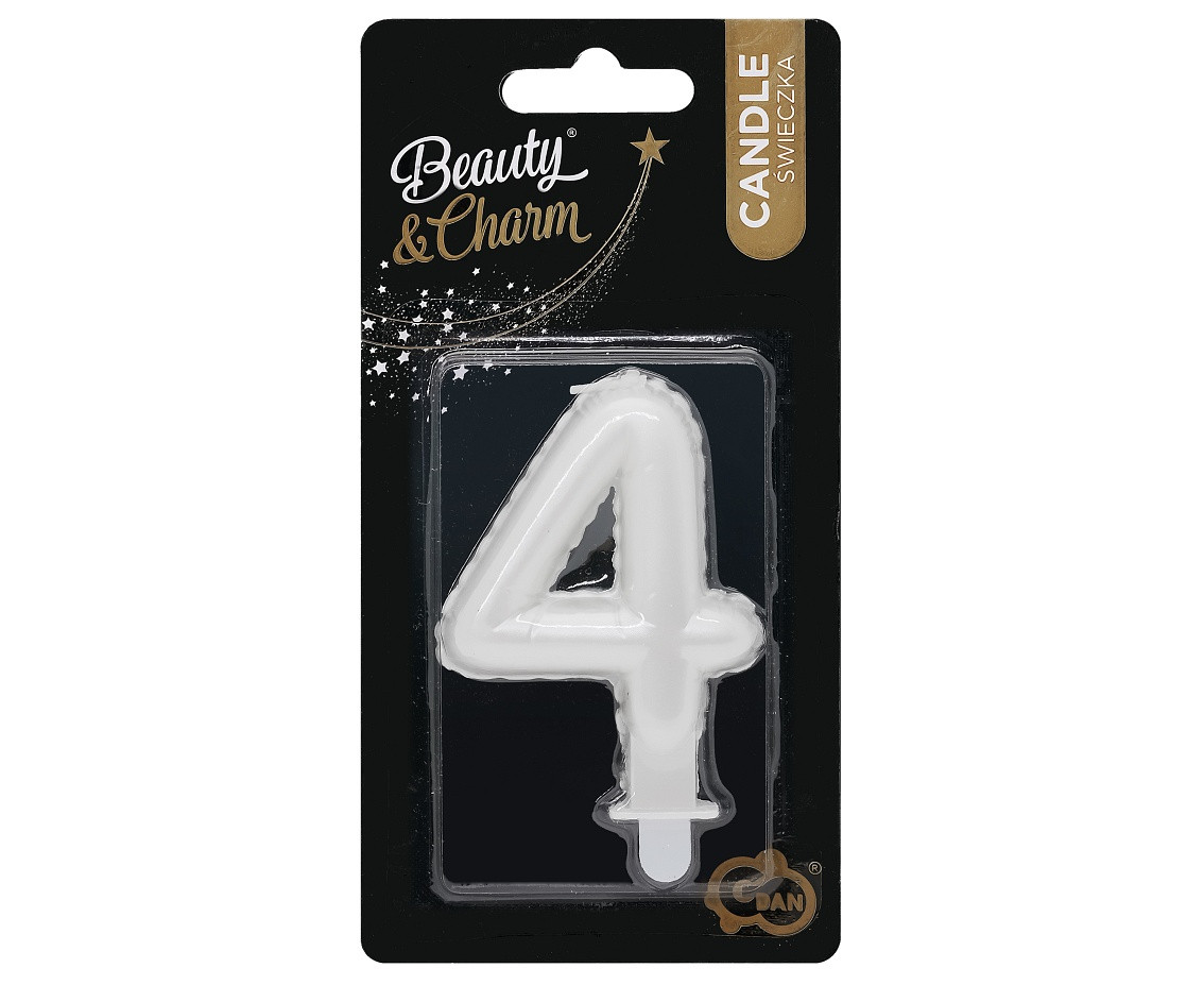 Candle digit 4, pearly white, 7 cm EOL