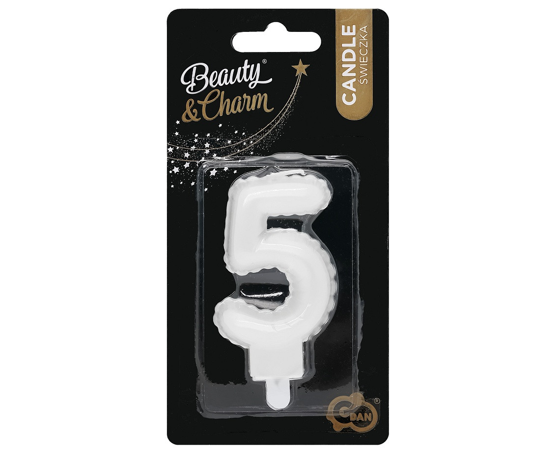 Candle digit 5, pearly white, 7 cm EOL
