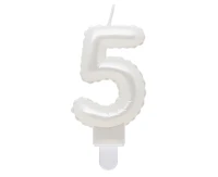 Candle digit 5, pearly white, 7 cm EOL