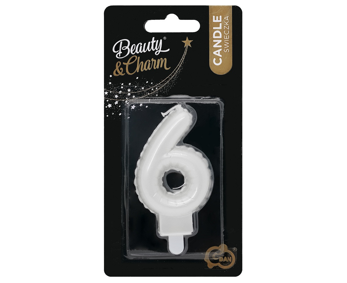 Candle digit 6, pearly white, 7 cm EOL