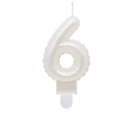 Candle digit 6, pearly white, 7 cm EOL