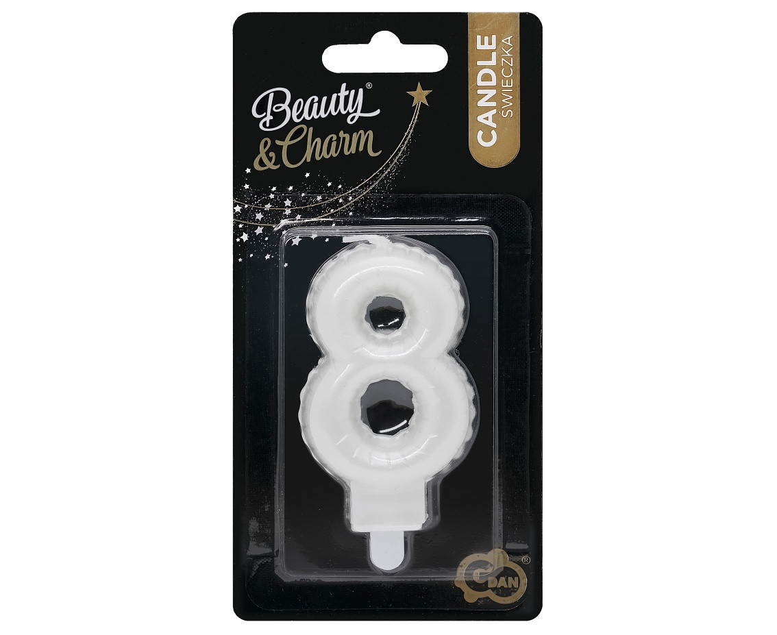 Candle digit 8, pearly white, 7 cm EOL