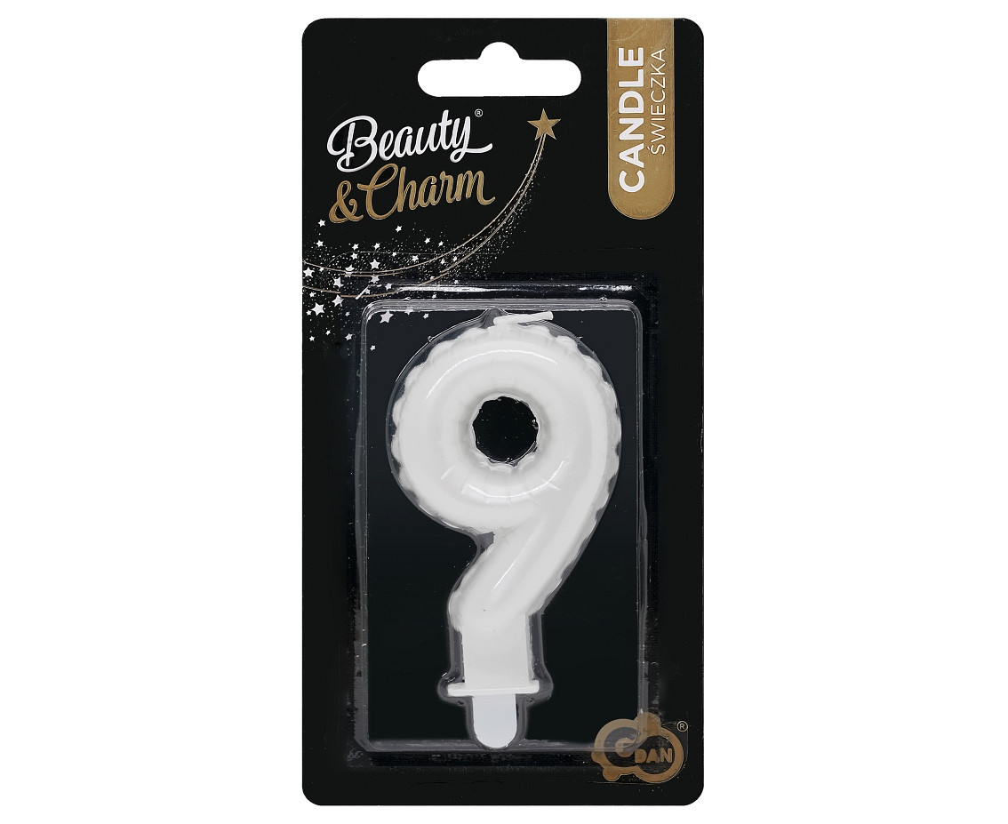 Candle number 9, pearly white, 7 cm EOL