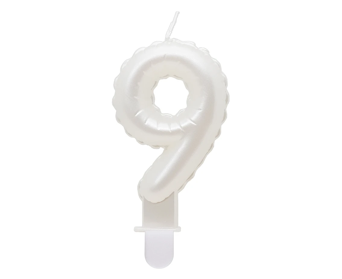 Candle number 9, pearly white, 7 cm EOL