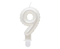 Candle number 9, pearly white, 7 cm EOL