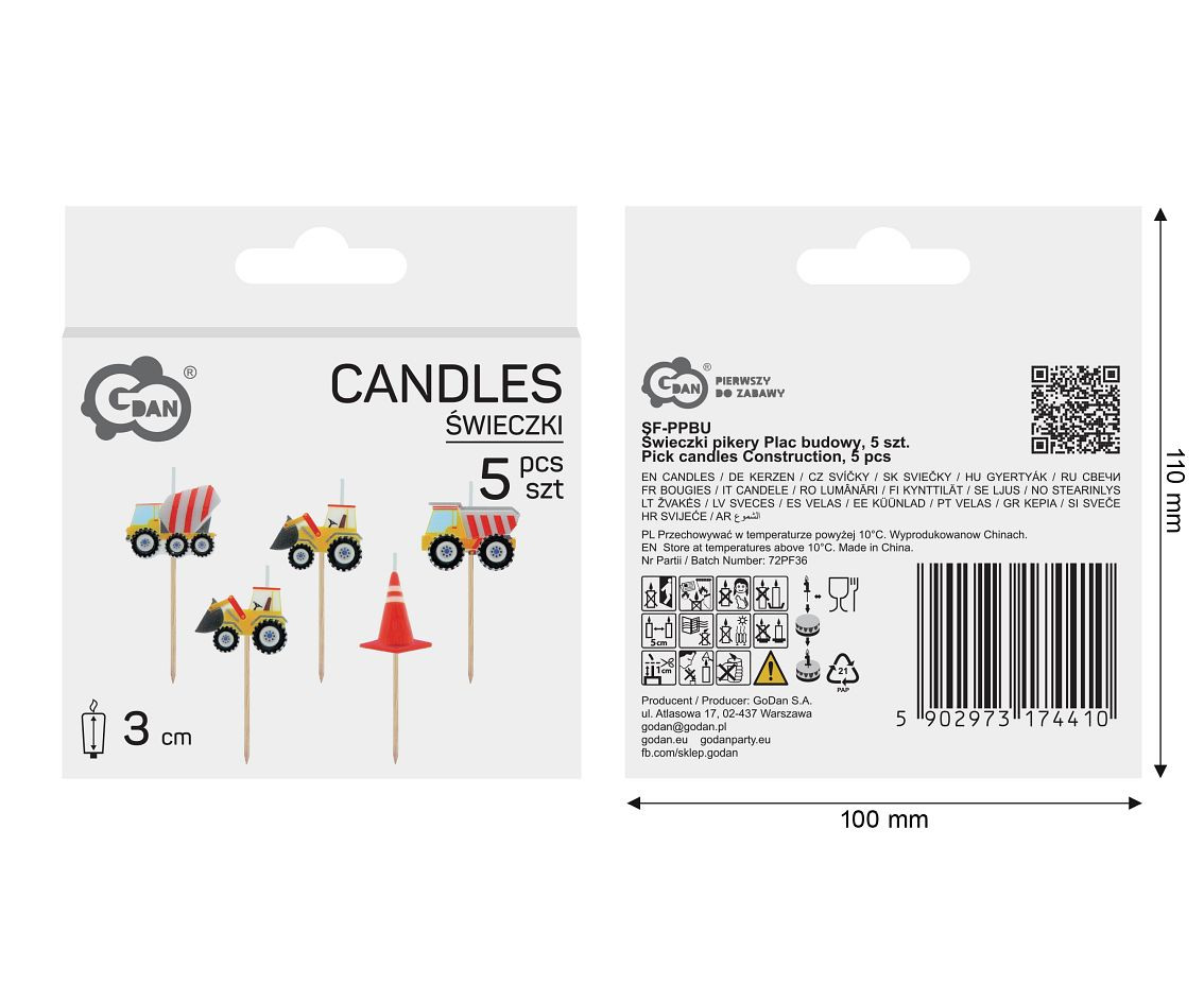 Pick candles Construction, total length 7 cm, 5 pcs