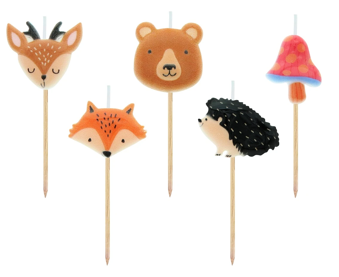 Pick candles Forest animals, total length 8 cm, 5 pcs