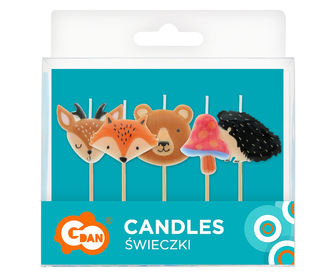 Pick candles Forest animals, total length 8 cm, 5 pcs