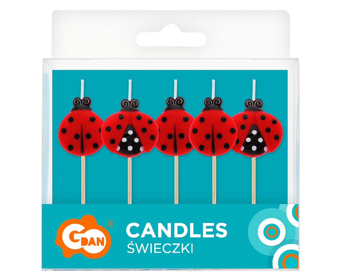 Pick candles Ladybugs, total length 7,5 cm, 5 pcs