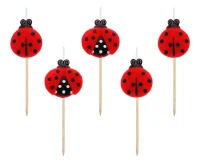 Pick candles Ladybugs, total length 7,5 cm, 5 pcs
