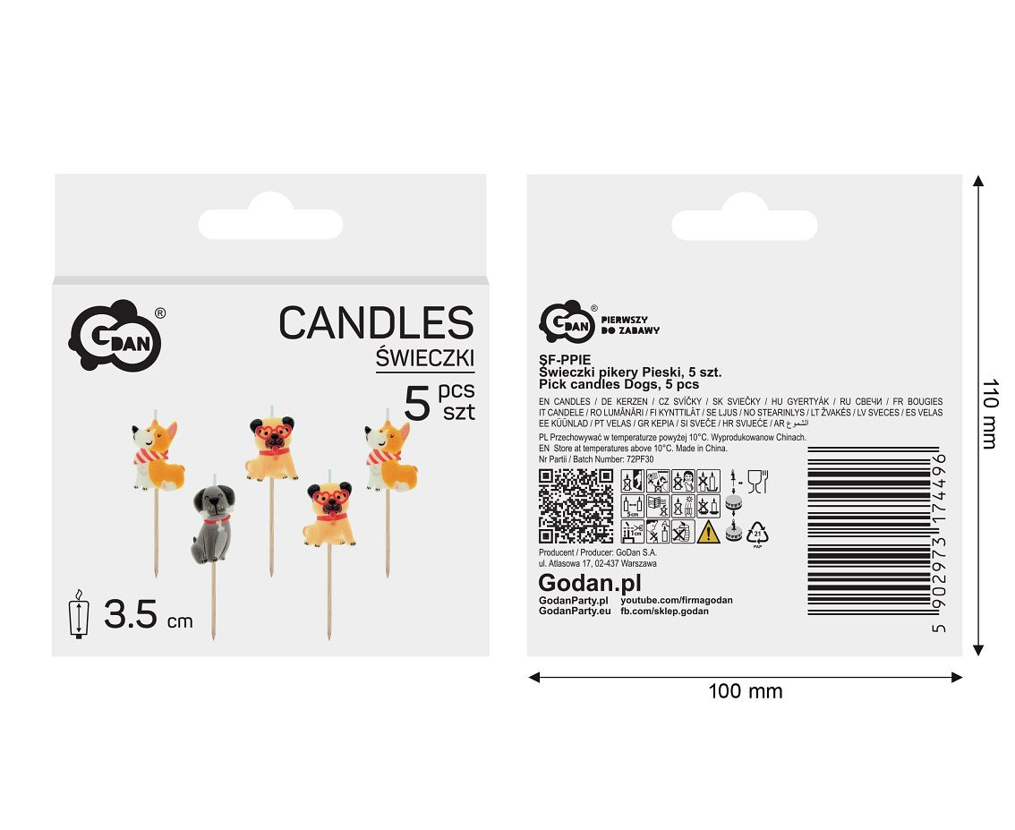 Pick candles Dogs, total length 7,5 cm, 5 pcs
