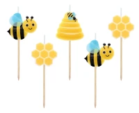 Pick candles Bees, total length 7,5 cm, 5 pcs