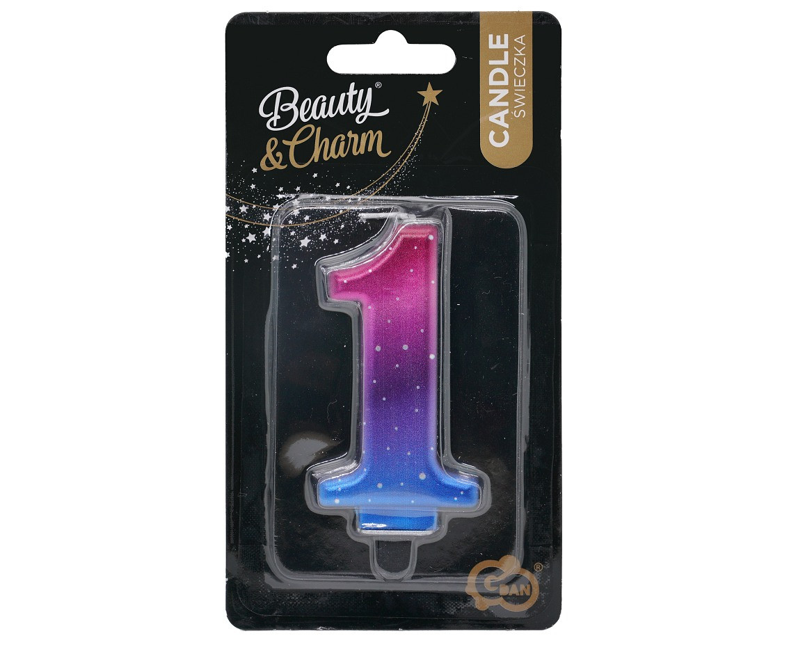 Candle digit 1, Night Sky, metallic, 8 cm