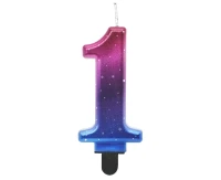Candle digit 1, Night Sky, metallic, 8 cm